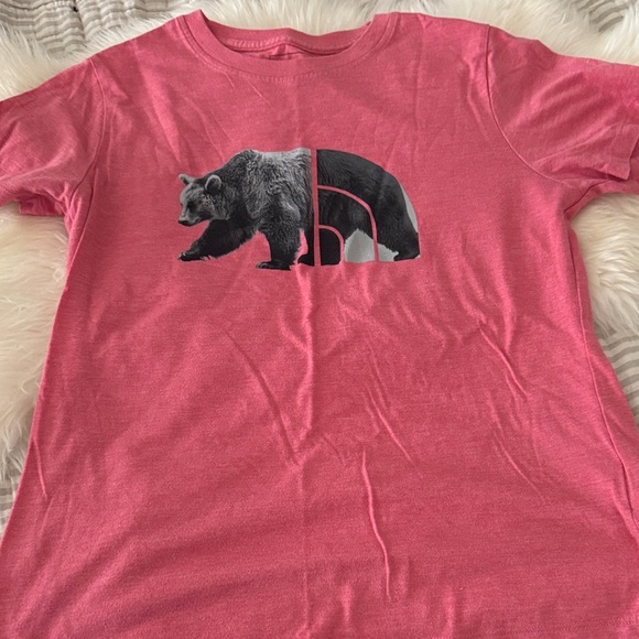 The North Face Red T-Shirt with Bear Design - Picture 1 of 3
